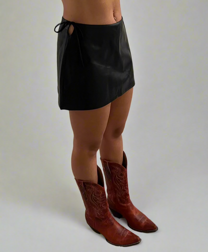 Luxe Tie Leather Skort